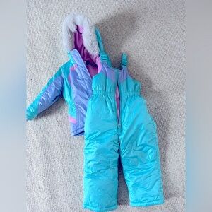 Toddler Girls Snow Bibs & Jacket. Blue and pink, size 4T. Zero Xposur brand.
